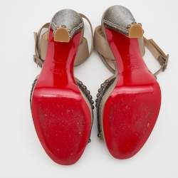 Christian Louboutin Grey/Silver Python and Leather Zobra Platform Sandals Size 40