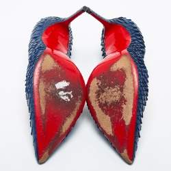 Pre Owned Christian Louboutin Blue Python Leather So Kate Pumps Size 38.5