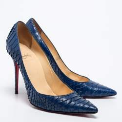 Pre Owned Christian Louboutin Blue Python Leather So Kate Pumps Size 38.5