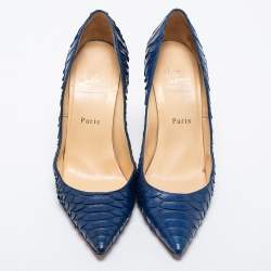 Pre Owned Christian Louboutin Blue Python Leather So Kate Pumps Size 38.5