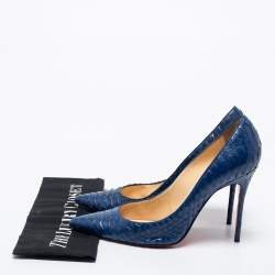Pre Owned Christian Louboutin Blue Python Leather So Kate Pumps Size 38.5