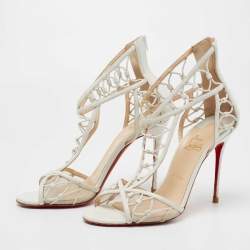 Pre Owned Christian Louboutin White Mesh and Leather Martha Lattice Sandals Size 40