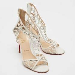 Pre Owned Christian Louboutin White Mesh and Leather Martha Lattice Sandals Size 40