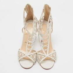 Pre Owned Christian Louboutin White Mesh and Leather Martha Lattice Sandals Size 40