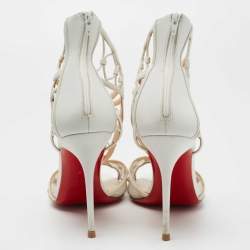 Pre Owned Christian Louboutin White Mesh and Leather Martha Lattice Sandals Size 40