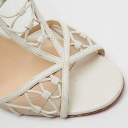 Pre Owned Christian Louboutin White Mesh and Leather Martha Lattice Sandals Size 40