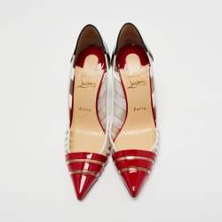 Pre Owned Christian Louboutin Multicolor PVC and Patent Leather Bandy Stripe 100 Pumps Size 39.5