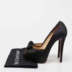 Pre Owned Christian Louboutin Black Satin Knotted Greissimo Platform Pumps Size 38