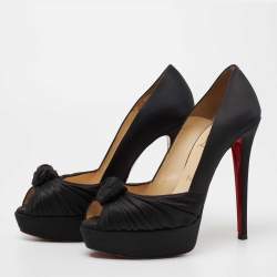 Pre Owned Christian Louboutin Black Satin Knotted Greissimo Platform Pumps Size 38