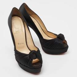 Pre Owned Christian Louboutin Black Satin Knotted Greissimo Platform Pumps Size 38