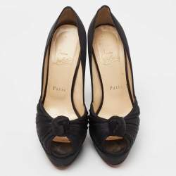 Pre Owned Christian Louboutin Black Satin Knotted Greissimo Platform Pumps Size 38