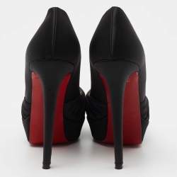 Pre Owned Christian Louboutin Black Satin Knotted Greissimo Platform Pumps Size 38