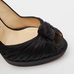 Pre Owned Christian Louboutin Black Satin Knotted Greissimo Platform Pumps Size 38