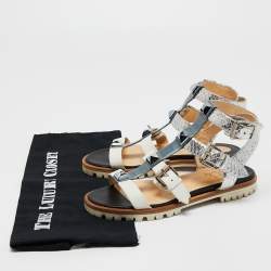 Christian Louboutin Tricolor Leather and Python Embossed Studded Rock N Buckle Flat Sandals Side 36