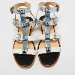 Christian Louboutin Tricolor Leather and Python Embossed Studded Rock N Buckle Flat Sandals Side 36