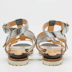 Christian Louboutin Tricolor Leather and Python Embossed Studded Rock N Buckle Flat Sandals Side 36