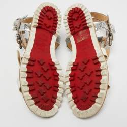 Christian Louboutin Tricolor Leather and Python Embossed Studded Rock N Buckle Flat Sandals Side 36