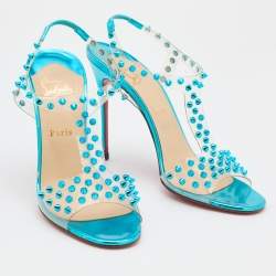 Christian Louboutin Transparent/Turquoise PVC and Leather Spike J Lissimo Slingback Sandals Size 41