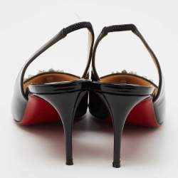 Pre Owned Christian Louboutin Black Patent Leather Drama Studded Slingback Sandals Size 38