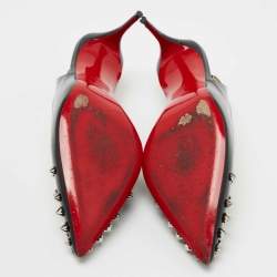 Pre Owned Christian Louboutin Black Patent Leather Drama Studded Slingback Sandals Size 38