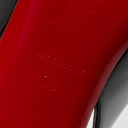 Pre Owned Christian Louboutin Black Patent Leather Drama Studded Slingback Sandals Size 38