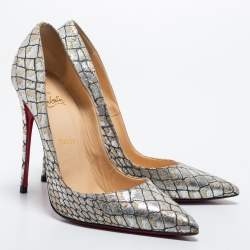 Christian Louboutin Metallic Silver Lurex Fabric Decollete Pumps Size 40.5