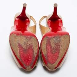 Christian Louboutin Beige Patent Leather Slingback Sandals Size 38
