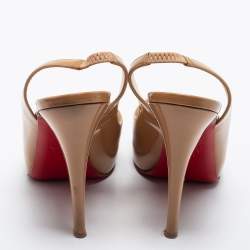 Christian Louboutin Beige Patent Leather Slingback Sandals Size 38