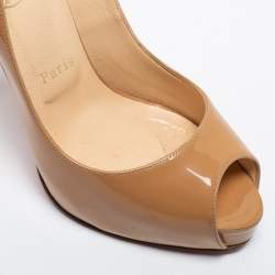 Christian Louboutin Beige Patent Leather Slingback Sandals Size 38