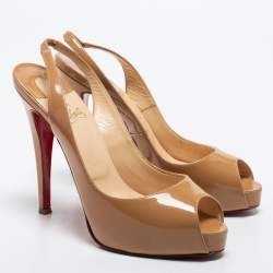 Christian Louboutin Beige Patent Leather Slingback Sandals Size 38