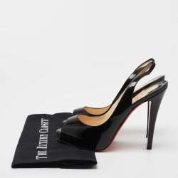 Pre Owned Christian Louboutin Black Patent Leather Private Number Peep Toe Slingback Sandals Size 38.5