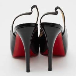 Pre Owned Christian Louboutin Black Patent Leather Private Number Peep Toe Slingback Sandals Size 38.5