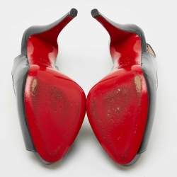 Pre Owned Christian Louboutin Black Patent Leather Private Number Peep Toe Slingback Sandals Size 38.5