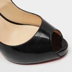 Pre Owned Christian Louboutin Black Patent Leather Private Number Peep Toe Slingback Sandals Size 38.5