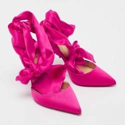Pre Owned Christian Louboutin Pink Satin Ankle Wrap Pumps Size 37.5