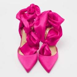 Pre Owned Christian Louboutin Pink Satin Ankle Wrap Pumps Size 37.5