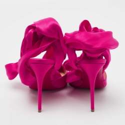 Pre Owned Christian Louboutin Pink Satin Ankle Wrap Pumps Size 37.5