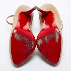 Pre Owned Christian Louboutin Beige Leather Ankle Strap Pumps Size 37.5