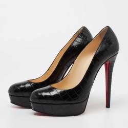 Pre Owned Christian Louboutin Black Croc Embossed Leather Decollete  Pumps Size 41