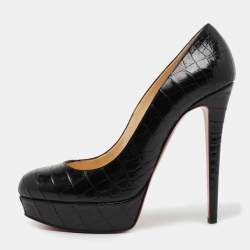 Pre Owned Christian Louboutin Black Croc Embossed Leather Decollete  Pumps Size 41