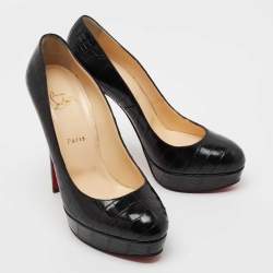 Pre Owned Christian Louboutin Black Croc Embossed Leather Decollete  Pumps Size 41