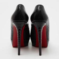 Pre Owned Christian Louboutin Black Croc Embossed Leather Decollete  Pumps Size 41