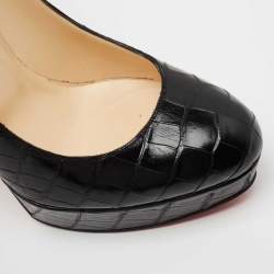 Pre Owned Christian Louboutin Black Croc Embossed Leather Decollete  Pumps Size 41