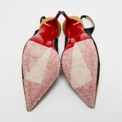 Pre Owned Christian Louboutin Black Suede And Metallic Gold Glitter Almine Pointed Toe Slingback Sandals Size 37