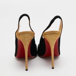Pre Owned Christian Louboutin Black Suede And Metallic Gold Glitter Almine Pointed Toe Slingback Sandals Size 37