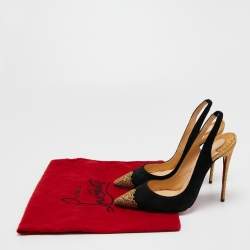 Pre Owned Christian Louboutin Black Suede And Metallic Gold Glitter Almine Pointed Toe Slingback Sandals Size 37