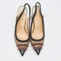 Pre Owned Christian Louboutin Tricolor PVC and Leather Paulina Studded Slingback Pumps Size 38