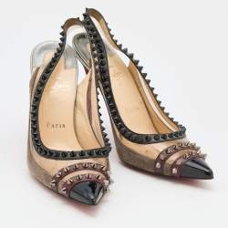 Pre Owned Christian Louboutin Tricolor PVC and Leather Paulina Studded Slingback Pumps Size 38