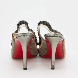 Pre Owned Christian Louboutin Tricolor PVC and Leather Paulina Studded Slingback Pumps Size 38
