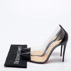 Pre Owned Christian Louboutin Black/White Croc Embossed Leather and PVC Debout Pumps Size 38